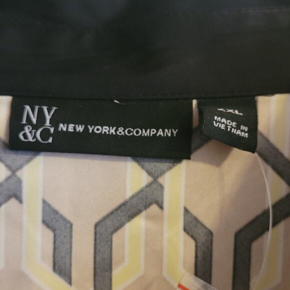 NWT NY & Co XXL Gold Black Geometric Blouse Balloon Poet Sleeve Silky Art Deco - Picture 5 of 9